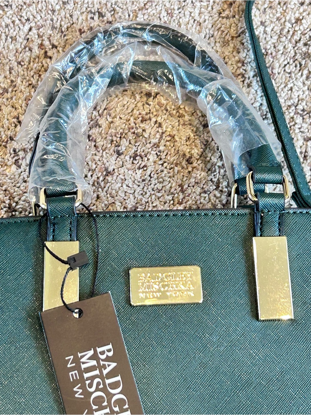 Badgley Mischka Vegan Saffiano Leather Emerald Green Crossbody Handbag 9x8 NEW - Picture 4 of 15